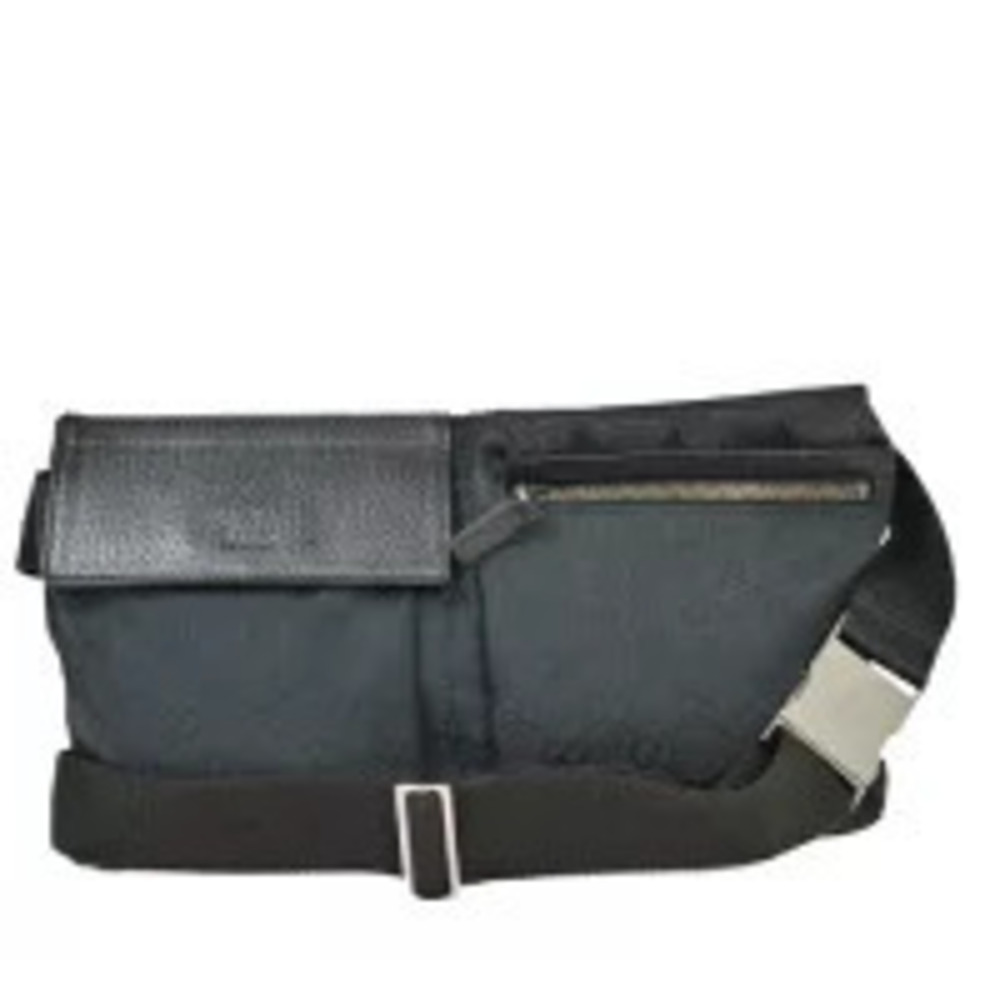 Gucci Waist Pouch Clutch Bag GG Black Canvas Leather